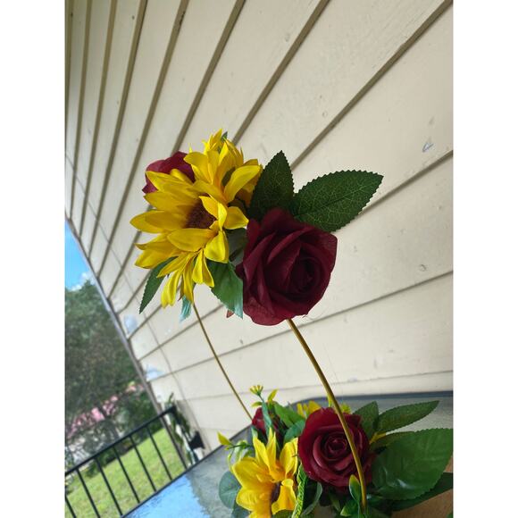 Sunflower & Rose Hoop Centerpiece Wreath | Modern Farmhouse Fall Decor - Picture 9 of 9